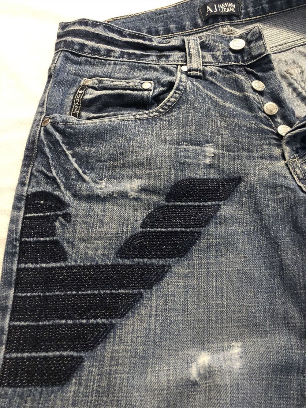 Armani Men's Jeans Distressed Button fly Boot Cut Size 30 x 33 - Picture 3 of 8